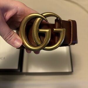 Gucci Brown Leather Belt with Gold Buckle